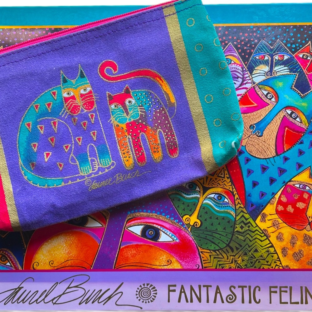 Laurel Burch Fantastic Felines Book w/ Feline Friends Zipper Pouch Cosmetic Bag